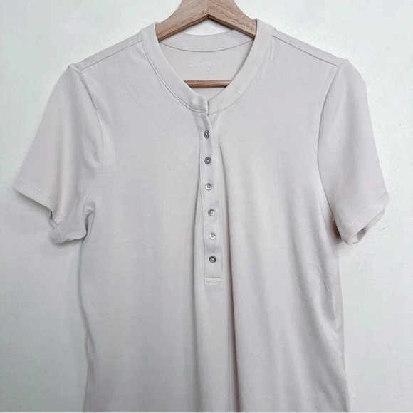 Calvin  Klein Jeans Womens Large Jersey Buton Neck Beige Shirt - Picture 4 of 13